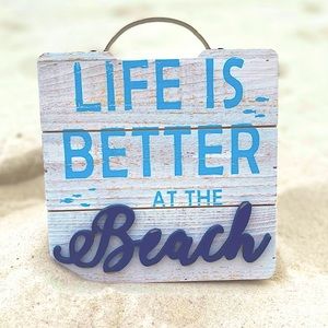 NWT- LIFE IS BETTER AT THE BEACH - Wood & Metal 3D Shadowbox Slat Sign Nautical